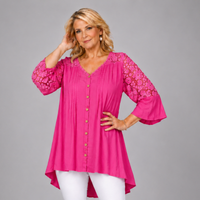 Loose Fitting Lace Panel Blouse with 3/4 Frilled Sleeves
