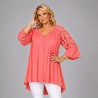 Loose Fitting Lace Panel Blouse with 3/4 Frilled Sleeves