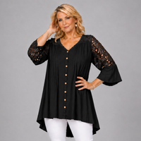 Loose Fitting Lace Panel Blouse with 3/4 Frilled Sleeves