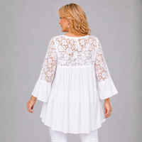 Loose Fitting Lace Panel Blouse with 3/4 Frilled Sleeves