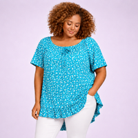Floral Elastic Neck Short Sleeve Top