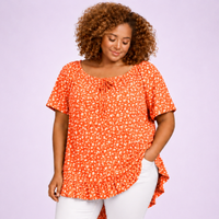 Floral Elastic Neck Short Sleeve Top