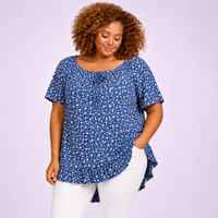 Floral Elastic Neck Short Sleeve Top