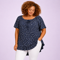 Floral Elastic Neck Short Sleeve Top