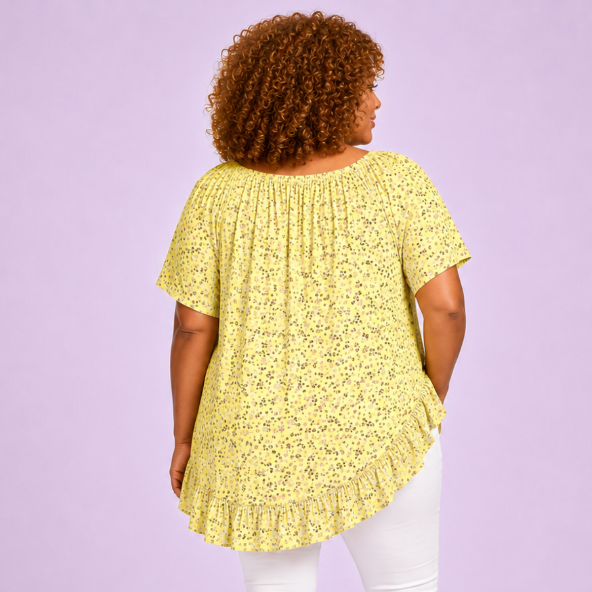 Floral Elastic Neck Short Sleeve Top