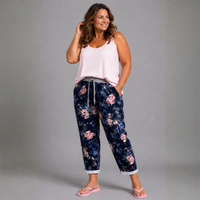 Navy Blue and Pink Floral Joggers with Pockets