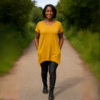Long Dipped-Hem T-Shirt with Side Pockets