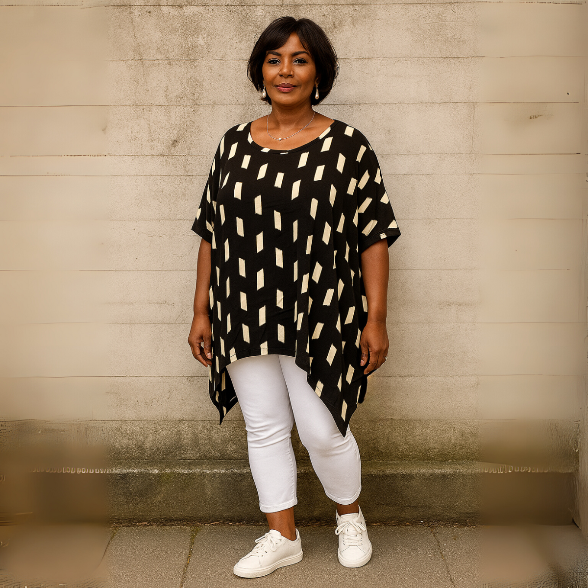 Black White Hanky Hem Short Sleeve Blouse