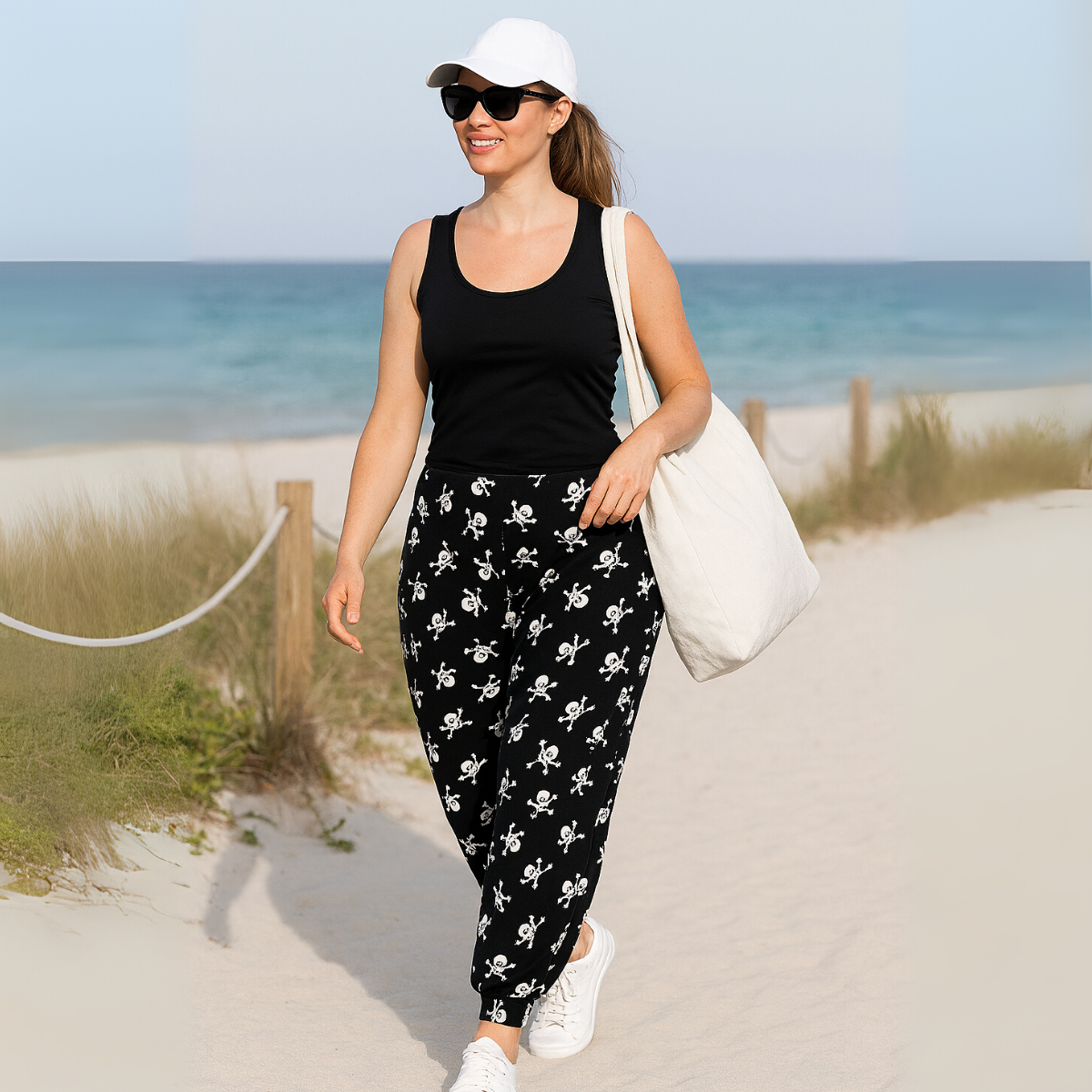 Black White Skull & Crossbones Harem Pants