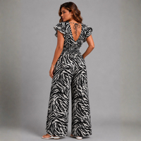 Zebra V-Neck elastic waist Jumpsuit with Pockets
