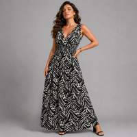 Zebra Print Sleeveless V Neck maxi Dress with side Pockets