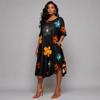 Flower Print Frilled Dipped Hem Short Sleeve Dress