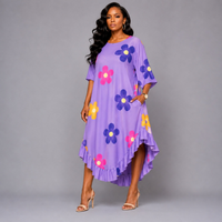 Flower Print Frilled Dipped Hem Short Sleeve Dress