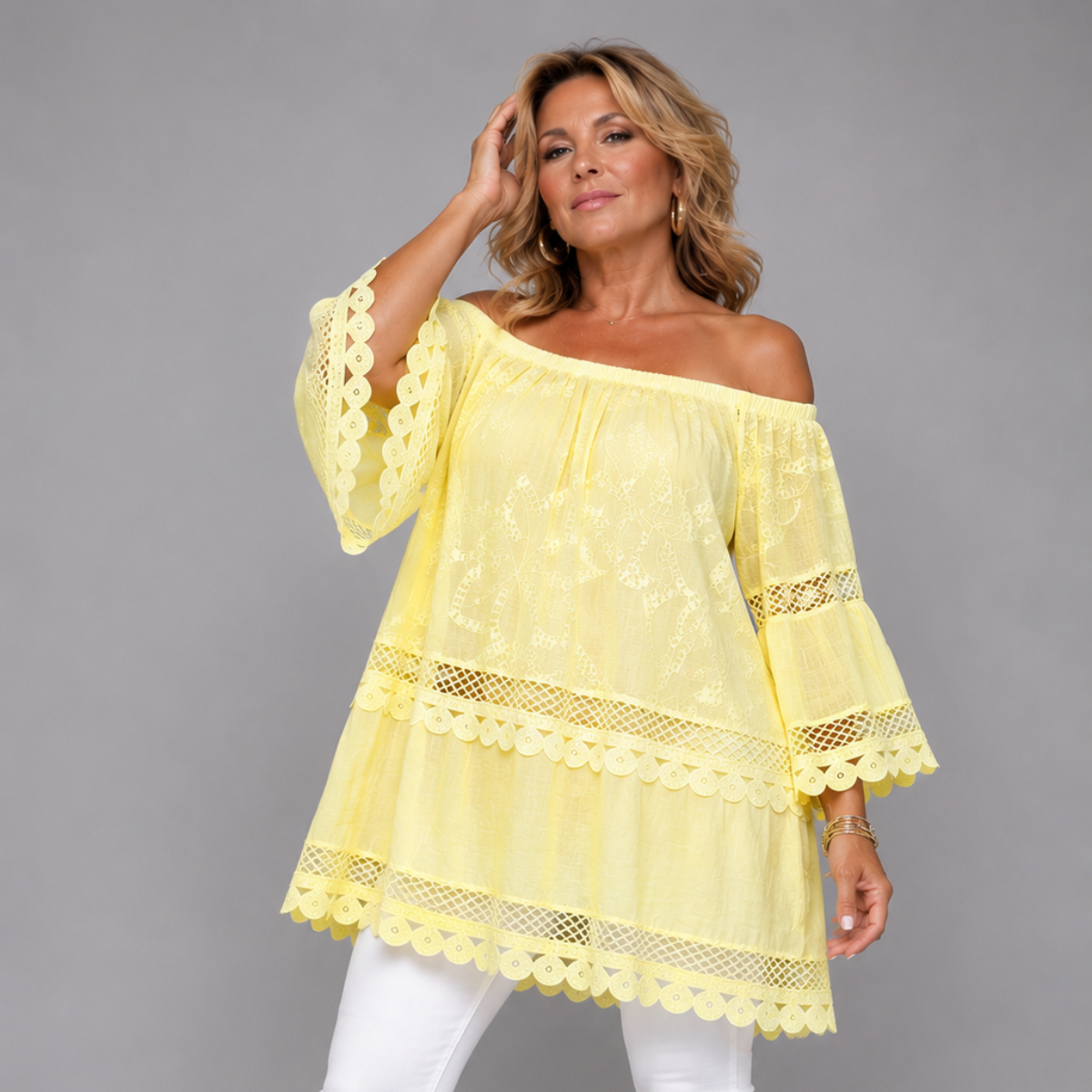 Loose Fitting Long Blouse with Bell Sleeves