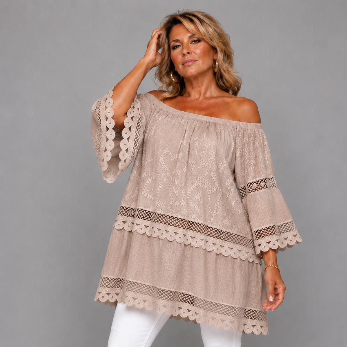 Loose Fitting Long Blouse with Bell Sleeves