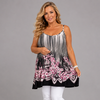 Strappy Grey Cami Vest with Pastel Floral Pattern