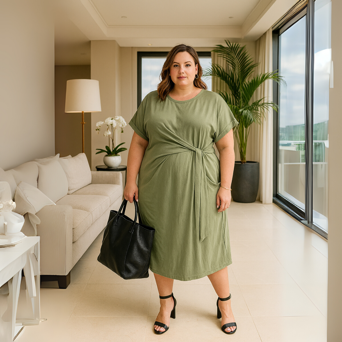 Soft Stretchy Side Tie Pocket Dress