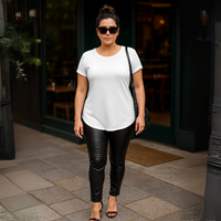 Plain Dipped Hem T-shirt with Roll Cap Sleeves