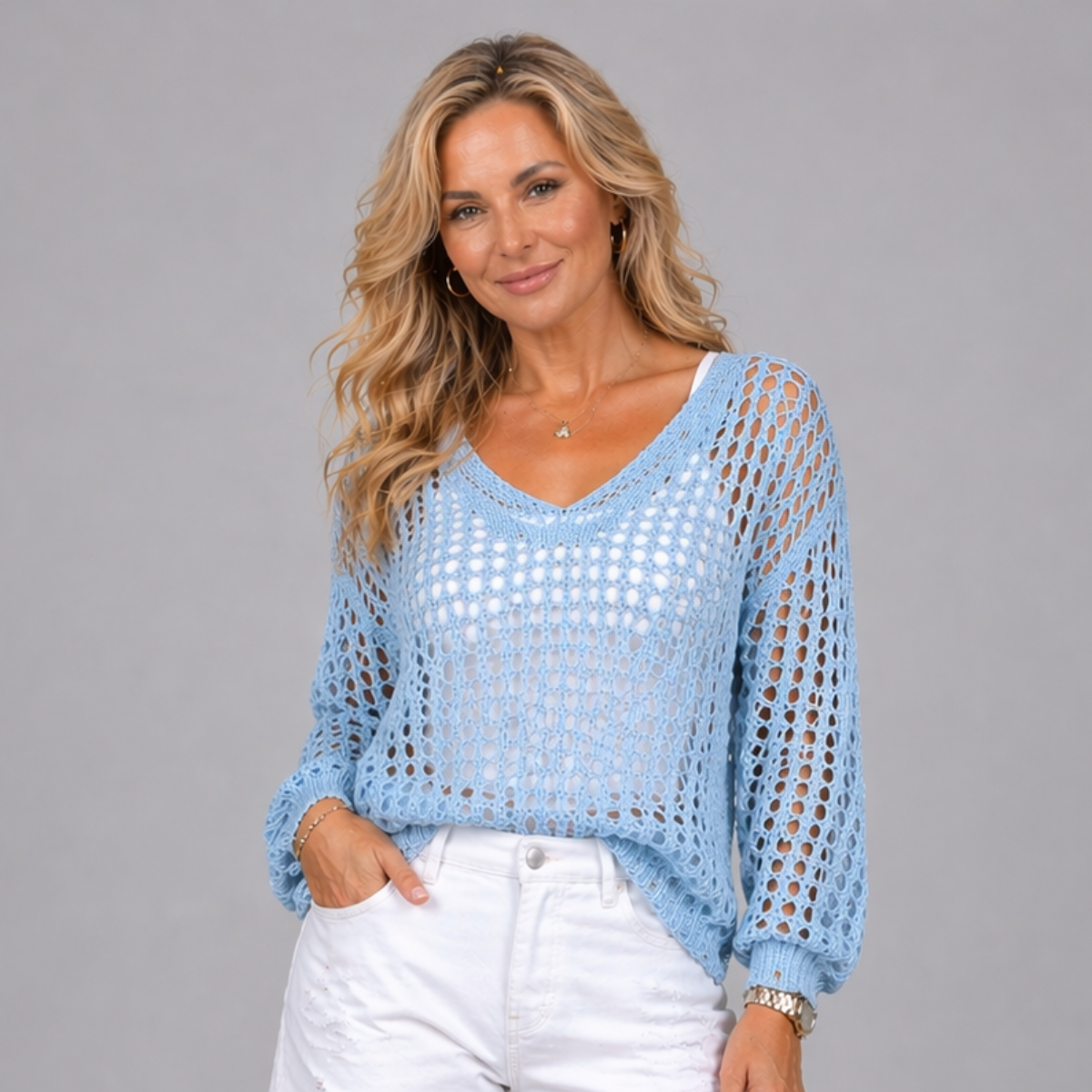 Crochet V-Neck long sleeve jumper