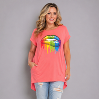 Rainbow Lips Long Pocket T-shirt
