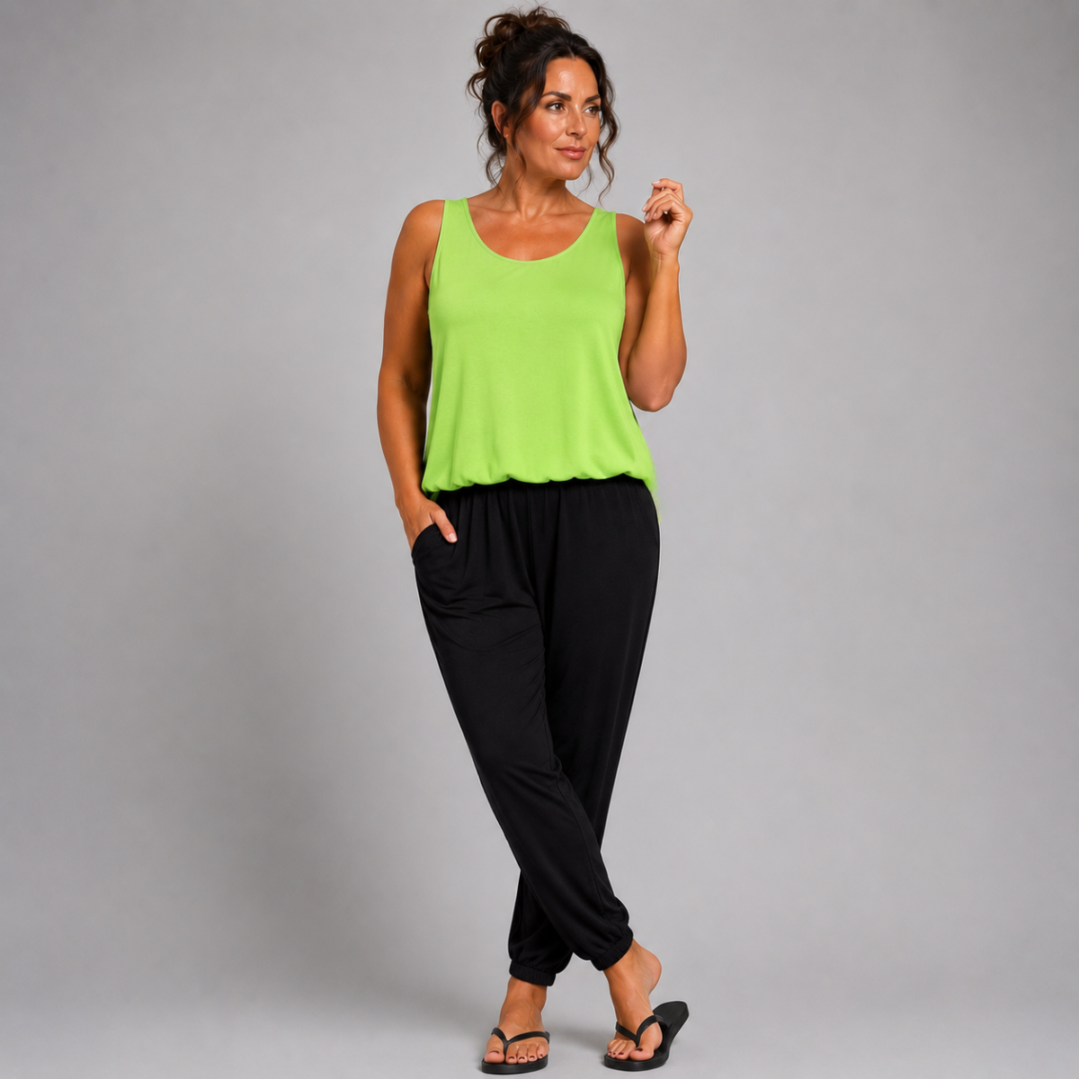 Two Colour Sleeveless Jumpsuit with Side Pockets