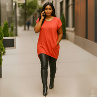 Long Dipped-Hem T-Shirt with Side Pockets