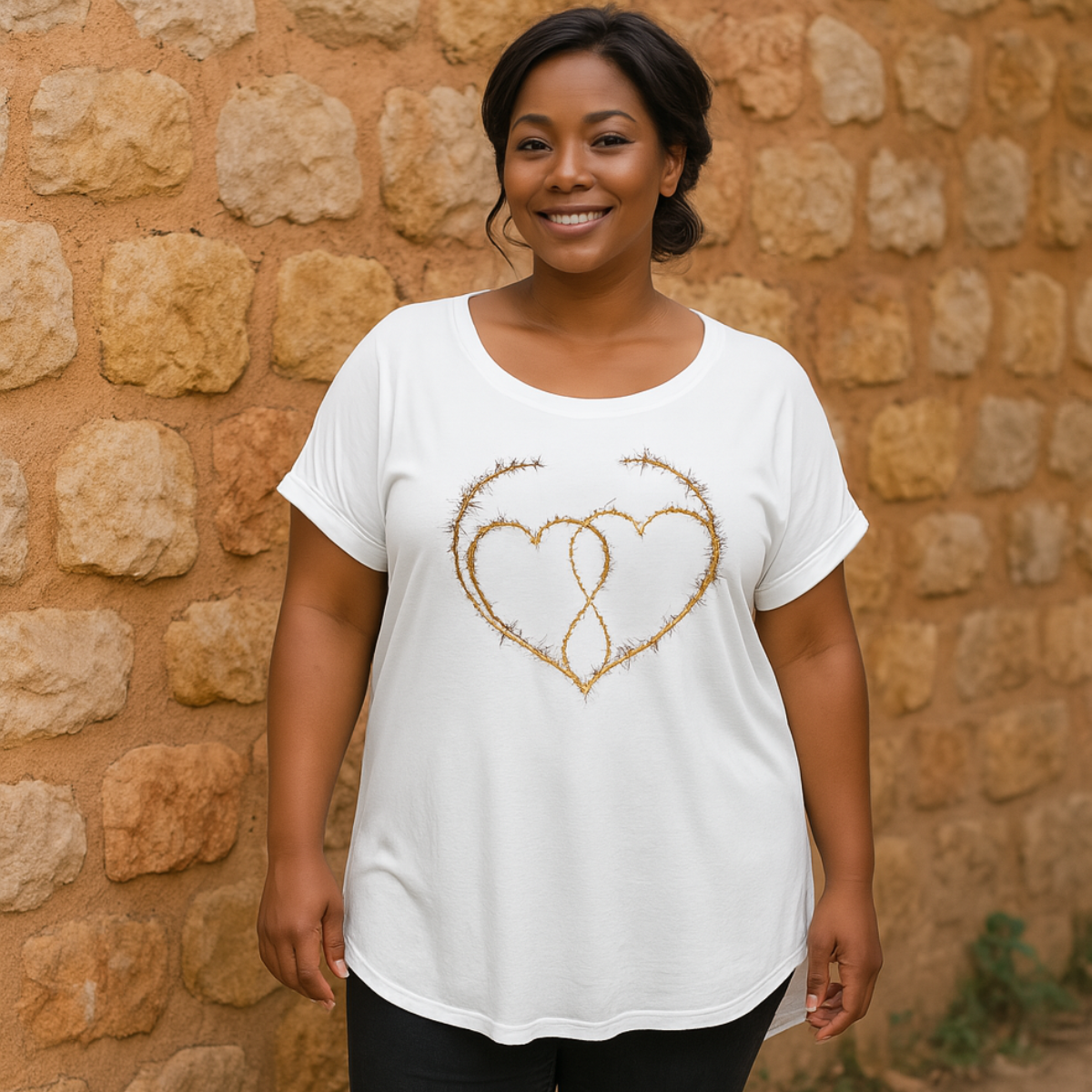 Thorn Hearts Dipped Hem T-Shirt