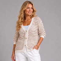 Striped V Neck Button Up Cardigan
