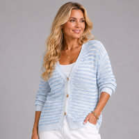 Striped V Neck Button Up Cardigan