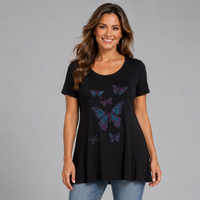 Flared Hem Studded Butterflies Long Top