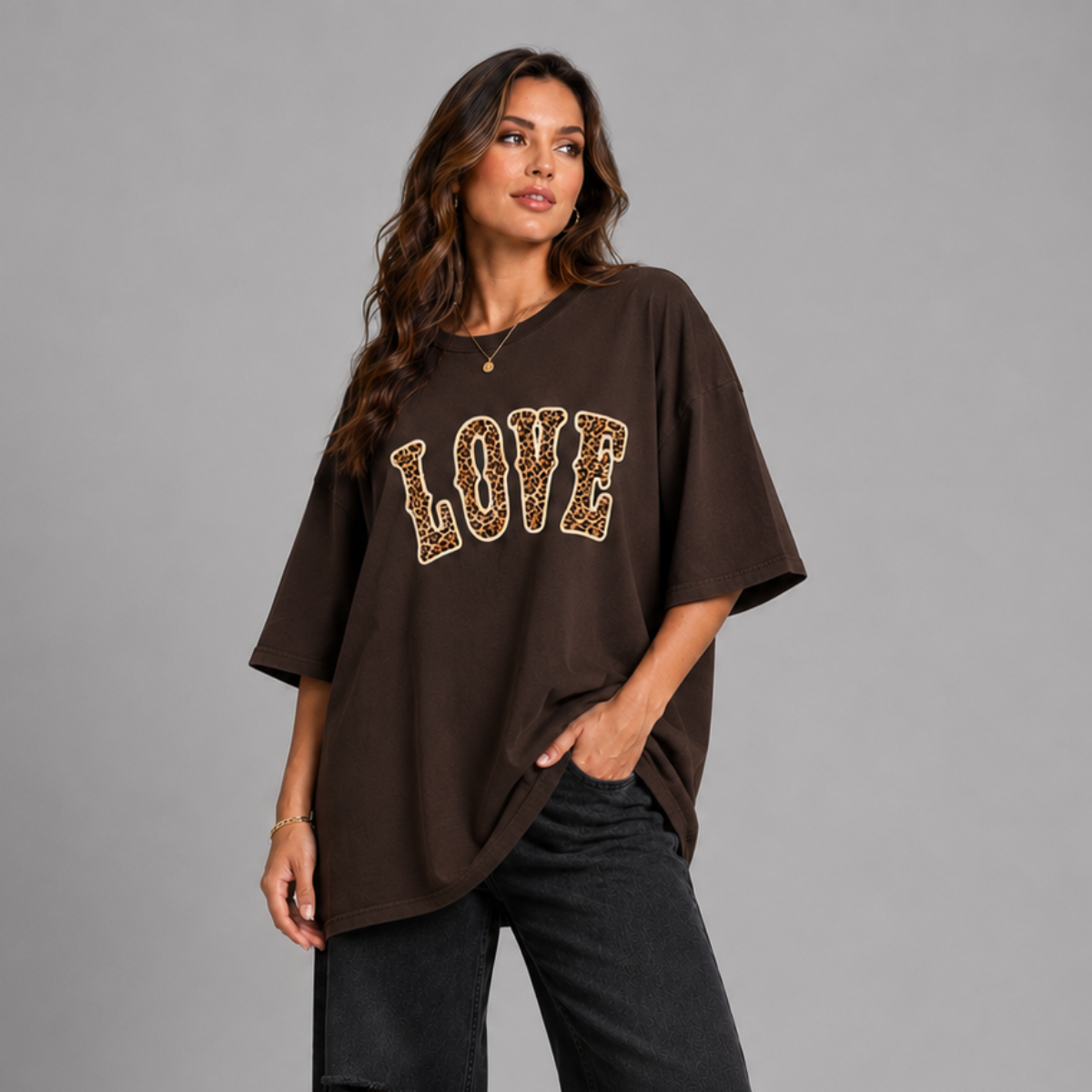 Love Leopard Short Sleeve Boyfriend T-Shirt / Top