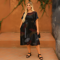 Cotton Abstract Loose-Fit Dress with Pockets