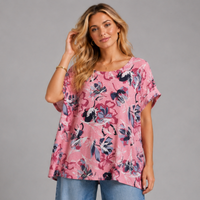 Bold Floral Loose Fitting Short Sleeve Cotton Blouse