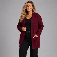 Open Front Cable Knit Cardigan with Front Pockets
