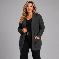 Open Front Cable Knit Cardigan with Front Pockets