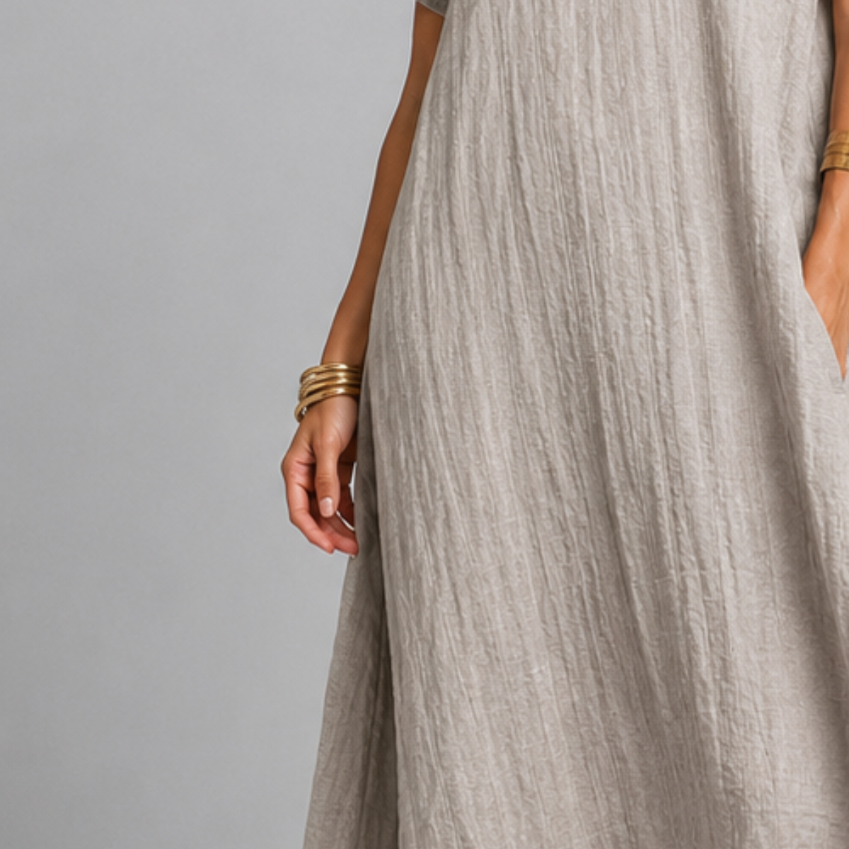 Textured Lightweight Cap Sleeve Midi Dress with Pockets