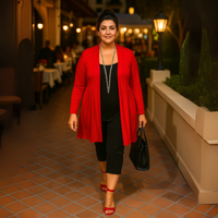 Long Length Open Front Cardigan with Lace Panel