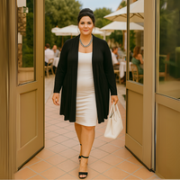 Long Length Open Front Cardigan with Lace Panel