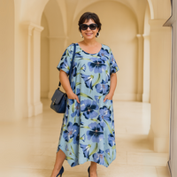 Bright Floral Hanky Hem Short Sleeve Pocket Dress