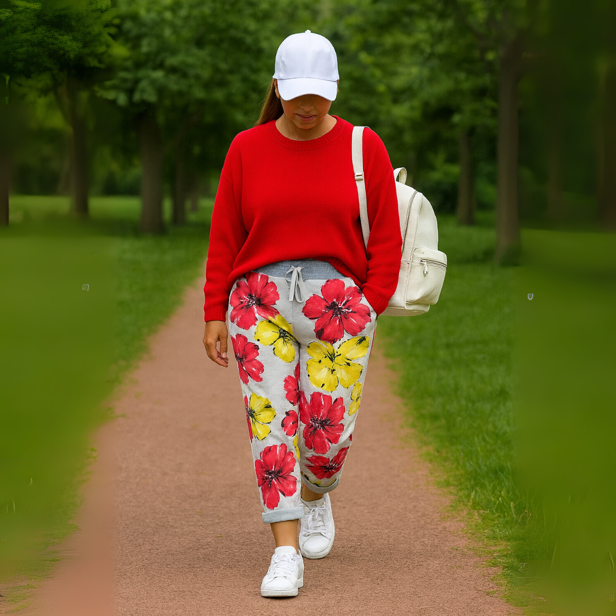 Red & Yellow Floral Elastic Waist Pocket Joggers