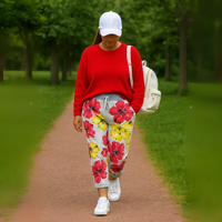 Red & Yellow Floral Elastic Waist Pocket Joggers
