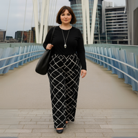 Black White Abstract Elasticated Waist Palazzo Trousers