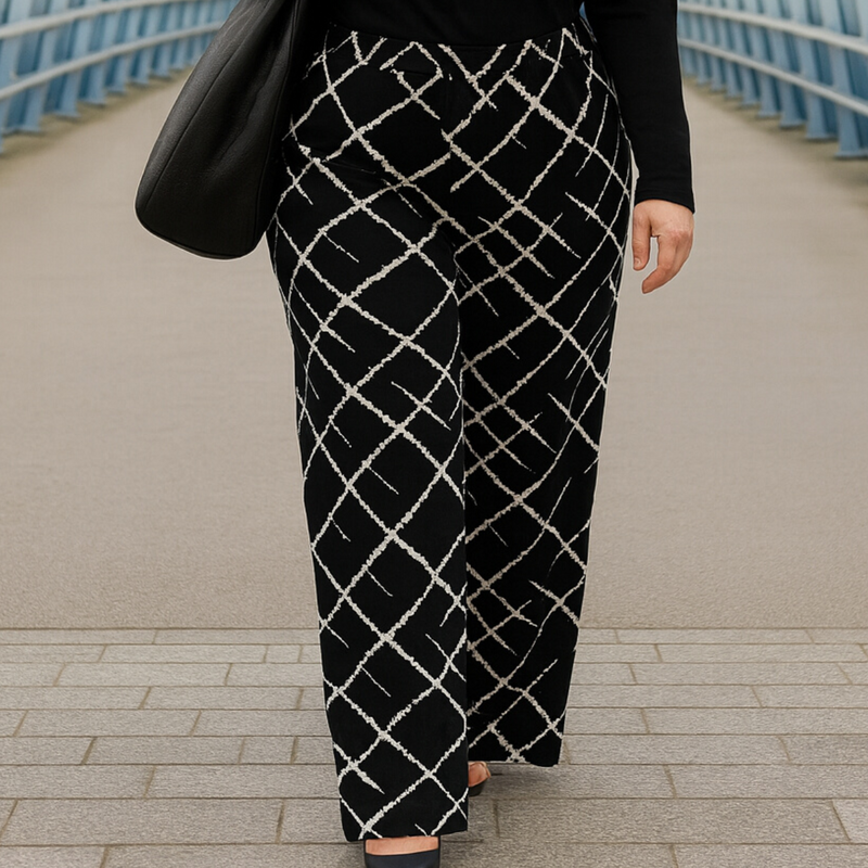 Black White Abstract Elasticated Waist Palazzo Trousers