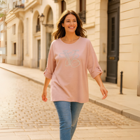 Studded Button Sleeve Long Length Sweatshirt / Top