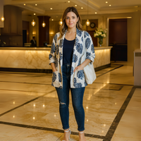 Open Front Loose Fitting Leaf Print Jacket