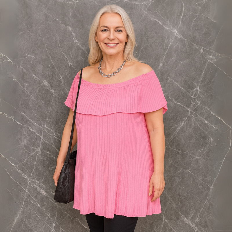 Crinkled Pleated Long Off Shoulder Top