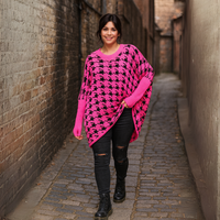 Chunky Knit Oversized V Neck Large Dogtooth Jumper