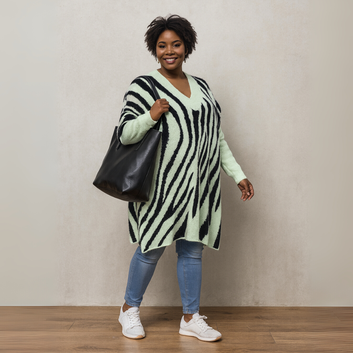 Striped Oversized V Neck Jumper