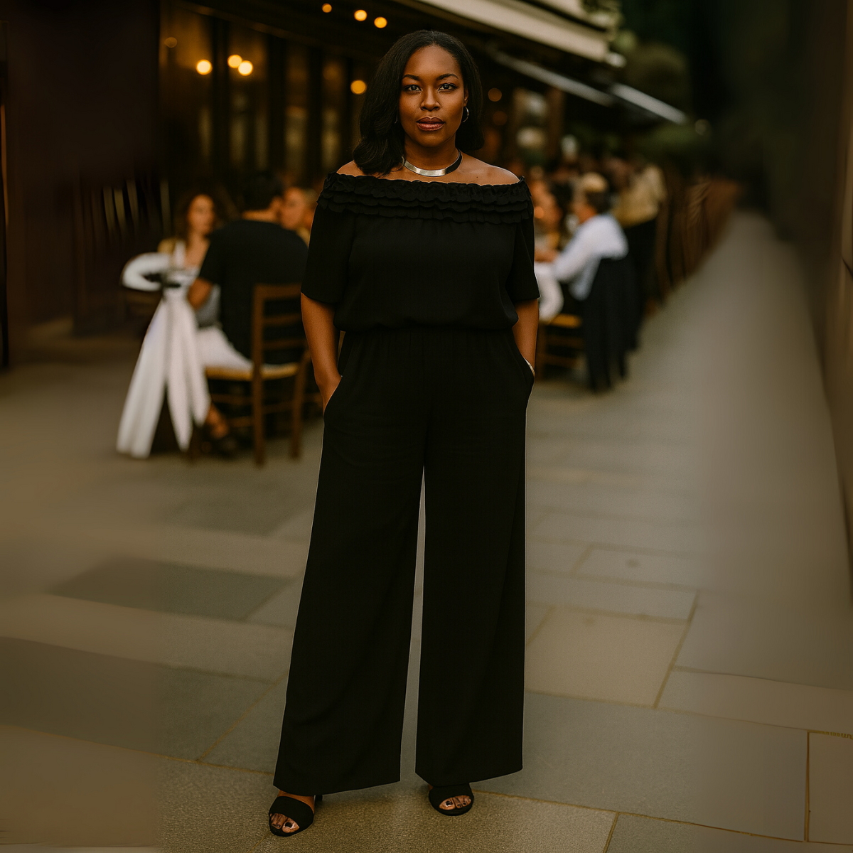 Ruffled Neck Short Sleeve Outfit Set