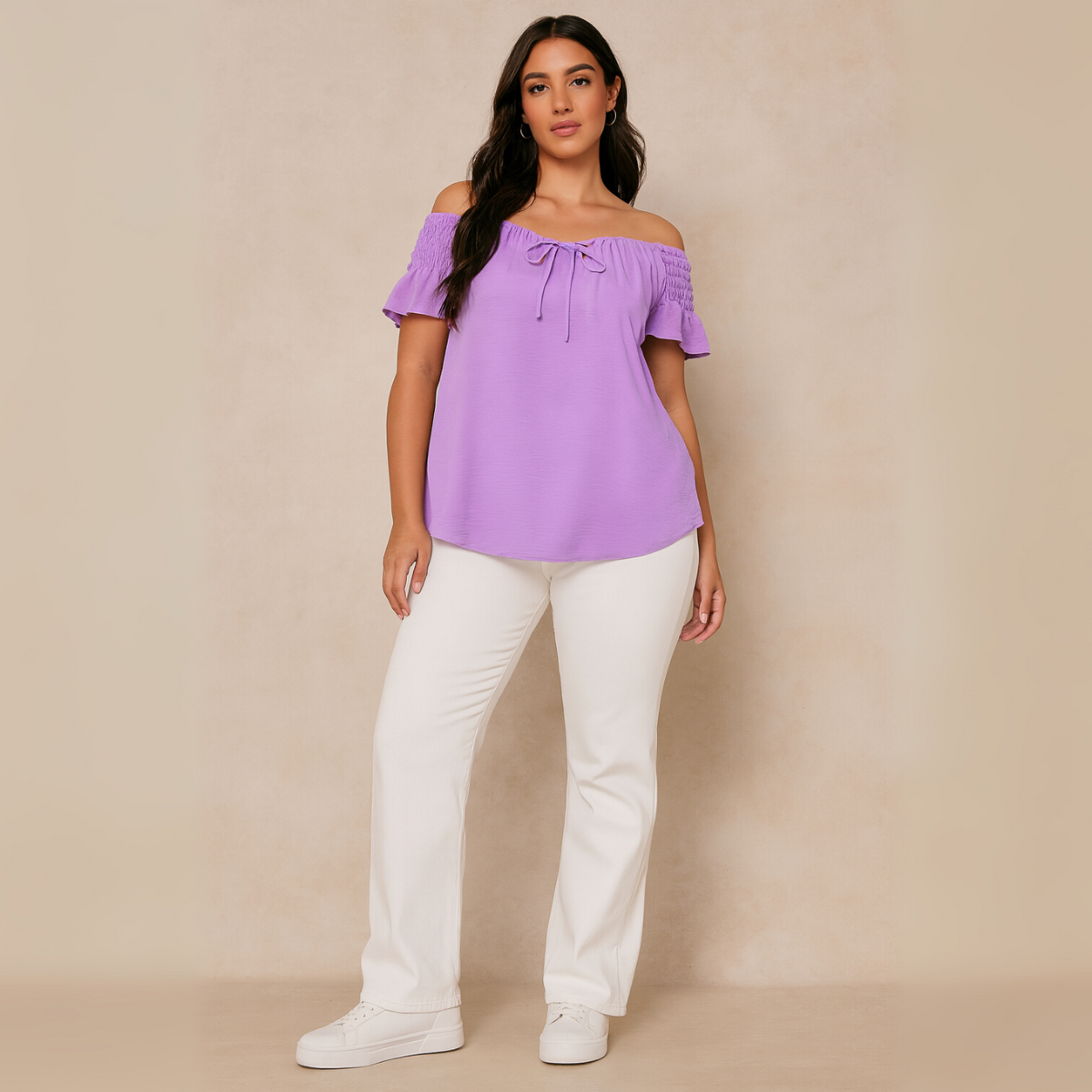 Smocked Shoulder Short Sleeve Blouse